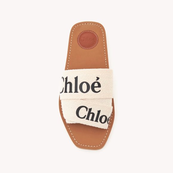 ***AUTHENTIC CHLOE Woody Flat Mule - White Linen - Picture 1 of 9
